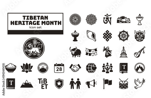 Tibetan Heritage Month Icon Set Cultural Celebration Tibet Culture Ethnic Heritage Cultural Awareness National Pride Vector Illustration