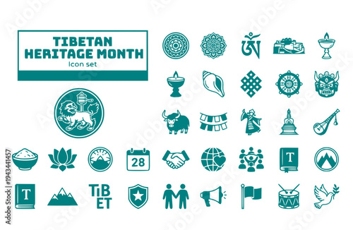 Tibetan Heritage Month Icon Set Cultural Celebration Tibet Culture Ethnic Heritage Cultural Awareness National Pride Vector Illustration