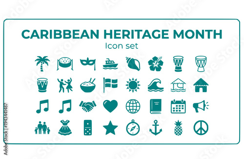 Caribbean Heritage Month Icon Set Cultural Celebration Caribbean Culture Ethnic Heritage Cultural Awareness Island Traditions Vector Illustration
