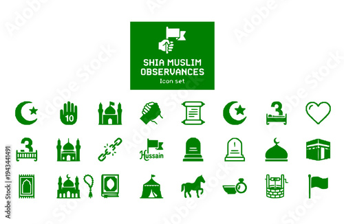Shia Muslim Observances Icon Set 12 Major Dates Religious Events Islamic Calendar Faith Traditions Spiritual Commemoration Vector Illustration