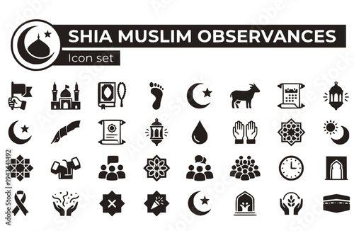 Shia Muslim Observances Icon Set 12 Major Dates Religious Events Islamic Calendar Faith Traditions Spiritual Commemoration Vector Illustration