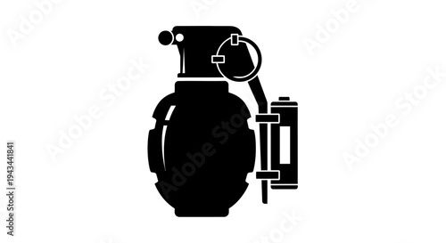 Black silhouette of a hand grenade, isolated on white background