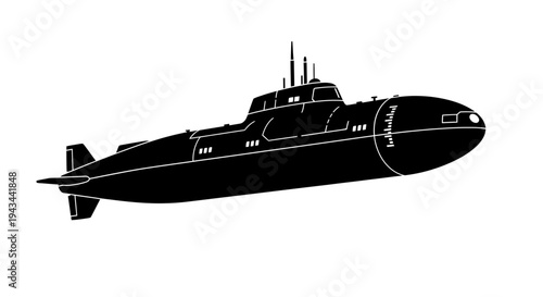 Black Silhouette of a Submarine on a White Background