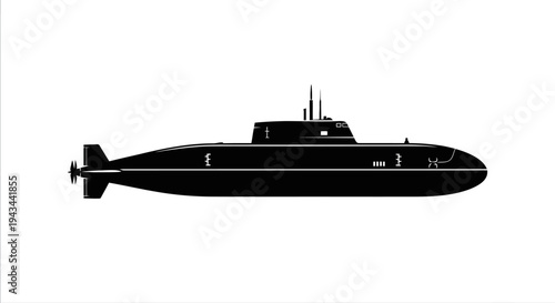 Black Silhouette of a Submarine on a White Background