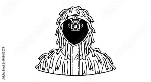 Camouflaged Hunter with Night Vision Goggles and Camera