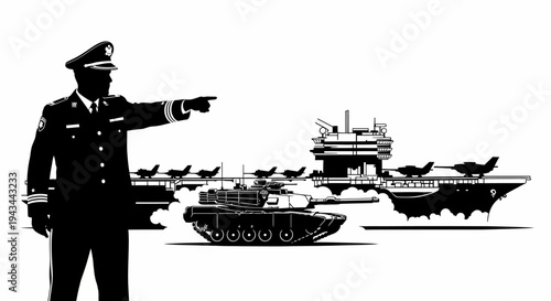 Military Officer Directs Aircraft Carrier and Tank in Strategic Operation