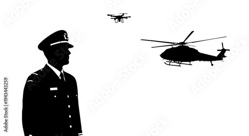 Military Officer Overseeing Drone and Helicopter Operations
