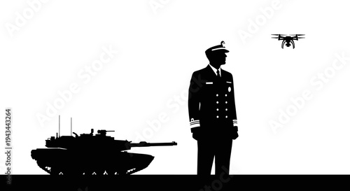 Military Officer Oversees Drone and Tank Operation