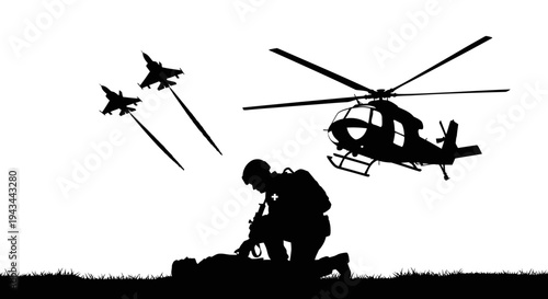 Military Operation Silhouette: Soldier Aids Fallen Comrade Under Air Support