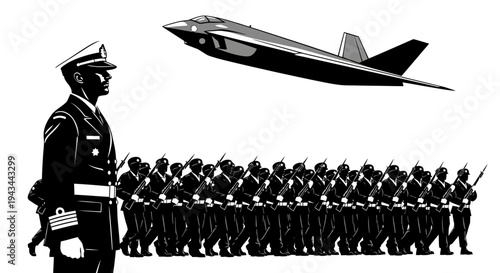 Military Parade with Jet Fighter Flyover