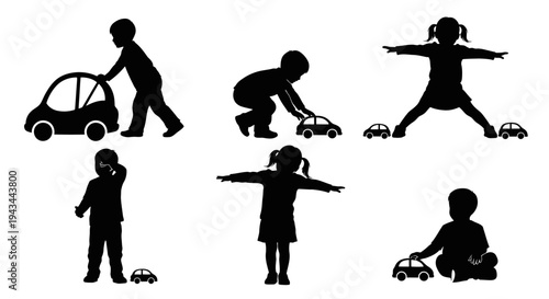 Children Playing with Toy Cars Silhouette: Fun, Childhood, Imagination, Activities
