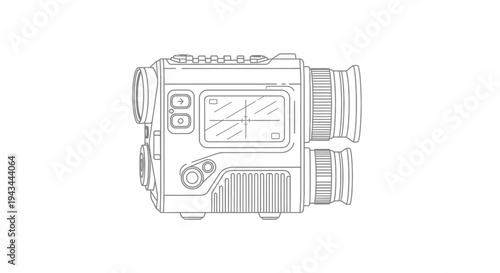 Digital Night Vision Monocular Device with Screen and Lenses - Line Art Illustration