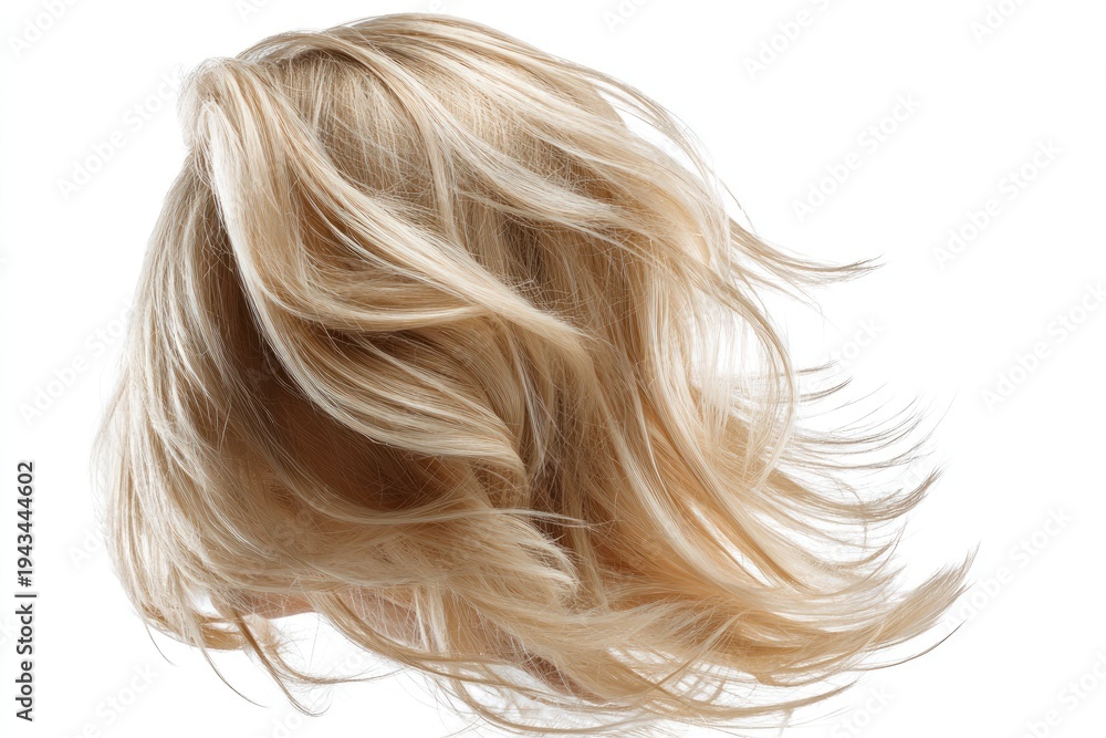 Naklejka premium Blonde Hair Wig on White Background.