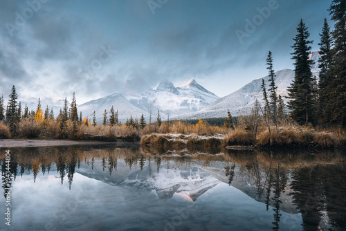 Photos Sunrise Over Three Sisters Mountains in Autumn Landscape Canmore Alberta Canadia