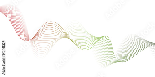Abstract minimalist wave background with flowing green and red gradient thin lines on a clean white backdrop for copy space