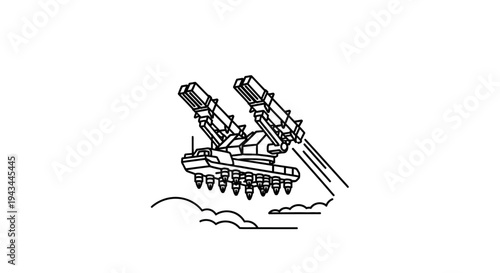 Futuristic Hovering Tank with Rocket Launchers Firing