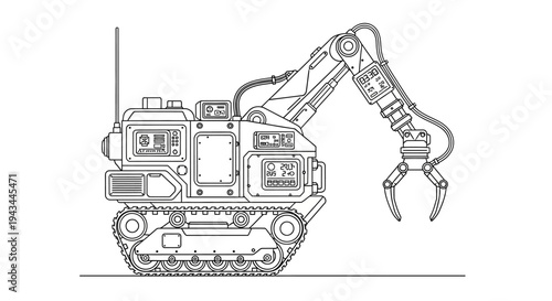 Futuristic Robotic Excavator with Claw Arm on Tracks, Industrial Machine Illustration