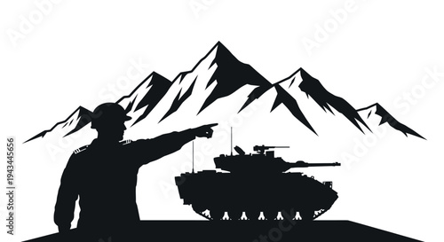 Military Soldier Directing Tank in Mountainous Terrain, Strategic Operations