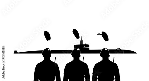 Military Submarine Launching Torpedoes with Soldiers Watching