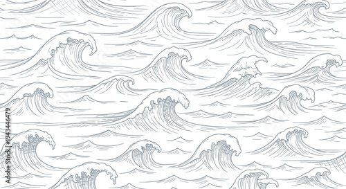 Detailed Monochrome Waves Pattern Illustration.