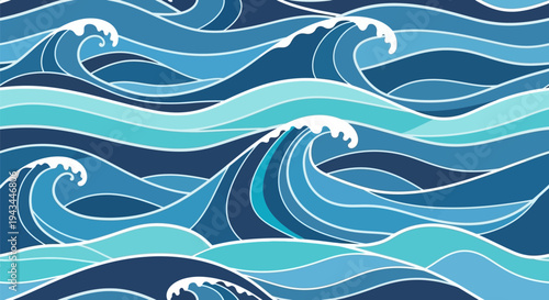 Ocean Waves Illustration Blue Water Surface.