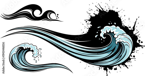 Stylized Ocean Wave Illustration with Splash.