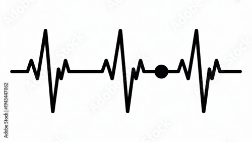Centered view of a simple black line ECG waveform illustration on a white background, depicting a heartbeat tracing for medical diagnostic clarity