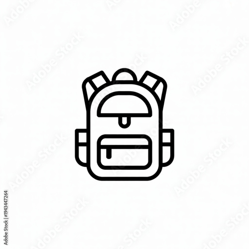 Side view of a minimalist black line drawing of a backpack, presented as a simple illustration on a plain white backdrop