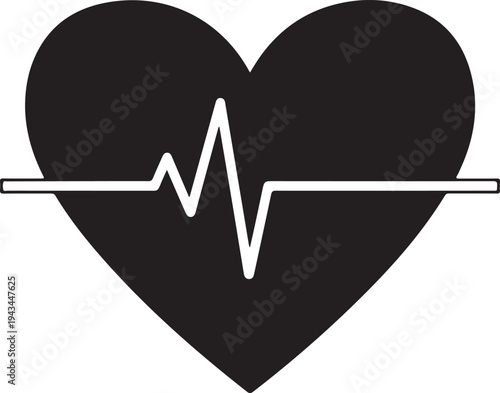 Heart with ECG Pulse Line Medical Cardiology Healthcare Icon Vector