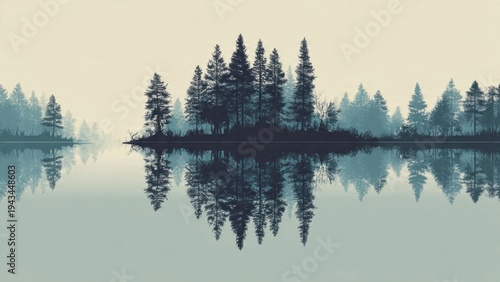 Forest reflection in calm water