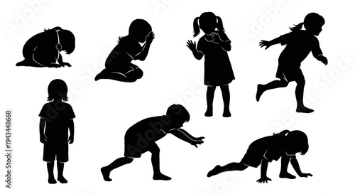 Children Silhouettes Collection: Playful Poses, Emotions, and Activities