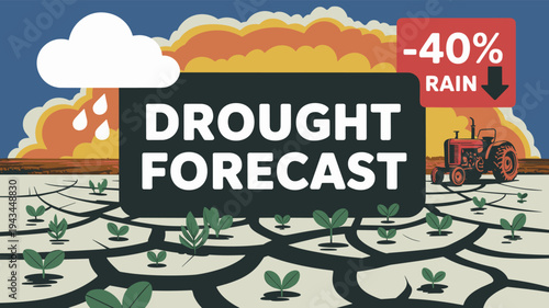 Severe drought monitoring showing dry farmland. Illustration of cracked dry soil representing agricultural drought monitoring.