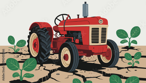 Farmland affected by extreme drought conditions. Agriculture illustration showing drought impact on farmland.