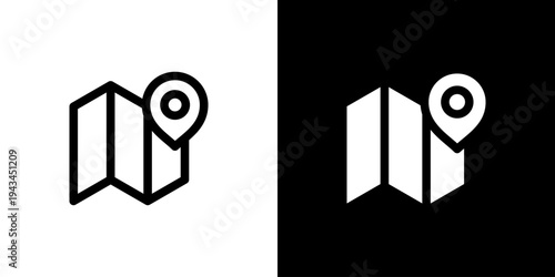 Map Navigation Guide icon concept with flat Black White Background. Vector illustration.