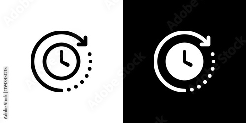 Working Hours Clock icon concept with flat Black White Background. Vector illustration.