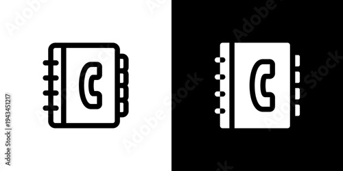 Phone Directory Book icon concept with flat Black White Background. Vector illustration.
