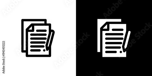 Writing Document Note icon concept with flat Black White Background. Vector illustration.
