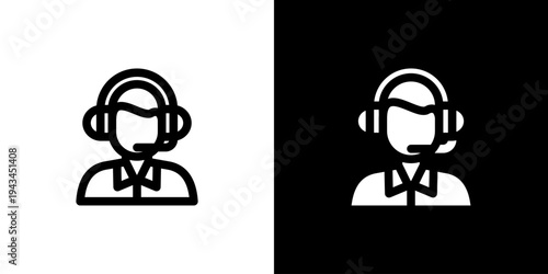 Customer Service Agent icon concept with flat Black White Background. Vector illustration.