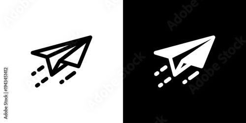 Paper Plane Message icon concept with flat Black White Background. Vector illustration.