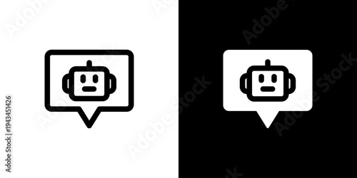 Chatbot AI Assistant icon concept with flat Black White Background. Vector illustration.