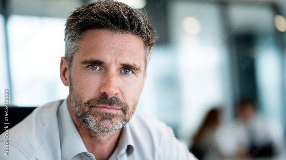 Naklejka premium board member serious expression on a business office background with natural light