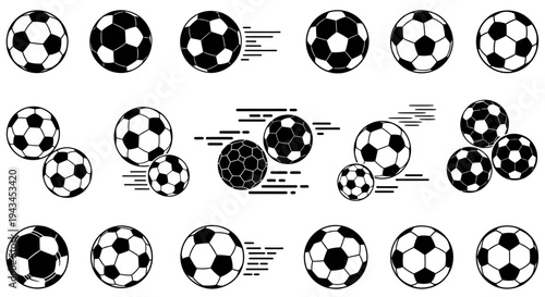 Collection of Soccer Balls in Motion, Dynamic Sports Icons