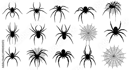 Collection of Spiders and Cobwebs Silhouettes - Halloween and Horror Themed Vector Graphics