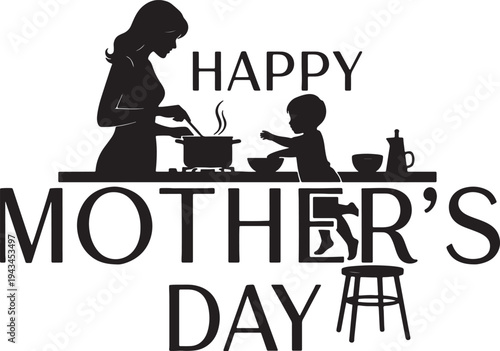 Happy Mother's Day Vector Illustration with Mom Cooking for Child, Depicting Nurturing and Domestic Family Love Scene