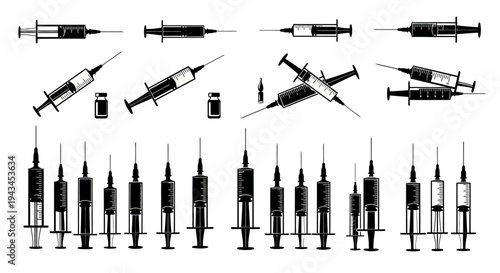 Collection of Syringes and Vials: Medical Tools for Injection and Vaccination