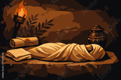 The Blessed Sabbath Rest of Christ in the Tomb with Symbolic Elements