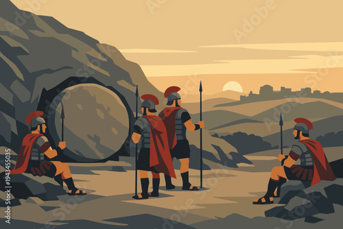 The Tomb Guarded by Roman Soldiers at Dawn on Holy Saturday