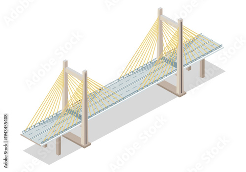 Modern cable-stayed bridge design with yellow suspension cables and concrete pylons