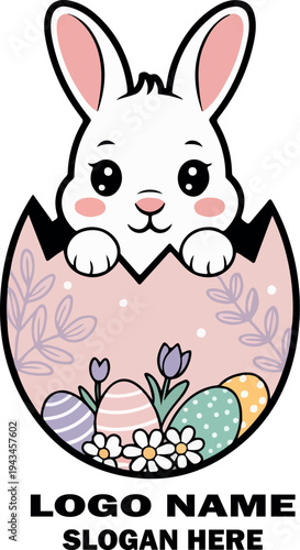 Cute cartoon Easter bunny happily holding colorful Easter eggs in a fun spring holiday illustration