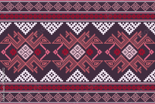 Cross Stitch Geometric ethnic patterns. Design for Saree, Patola, Sari, Dupatta, dupatta, Clothing, fabric, batik, Knitwear, Embroidery, Pixel ethnic pattern. Traditional Design. Pixel art	
